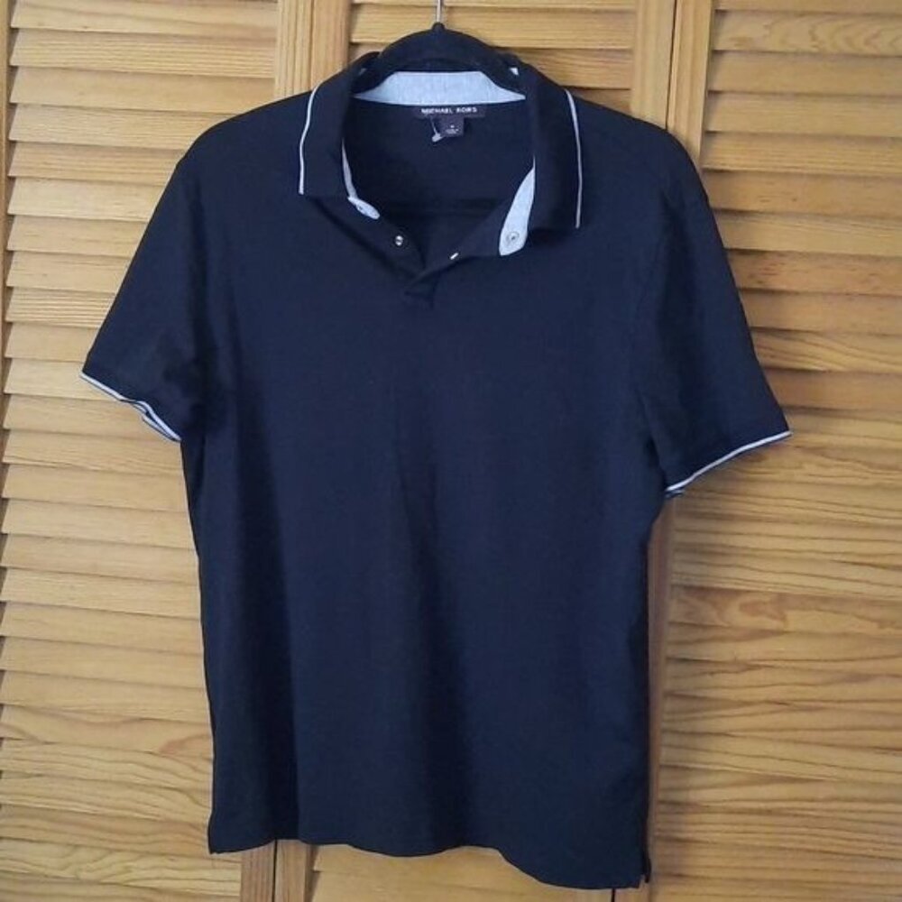 Michael Kors NWOT Black and Gray Cotton Snap Collar Golf Polo Shirt Size Medium